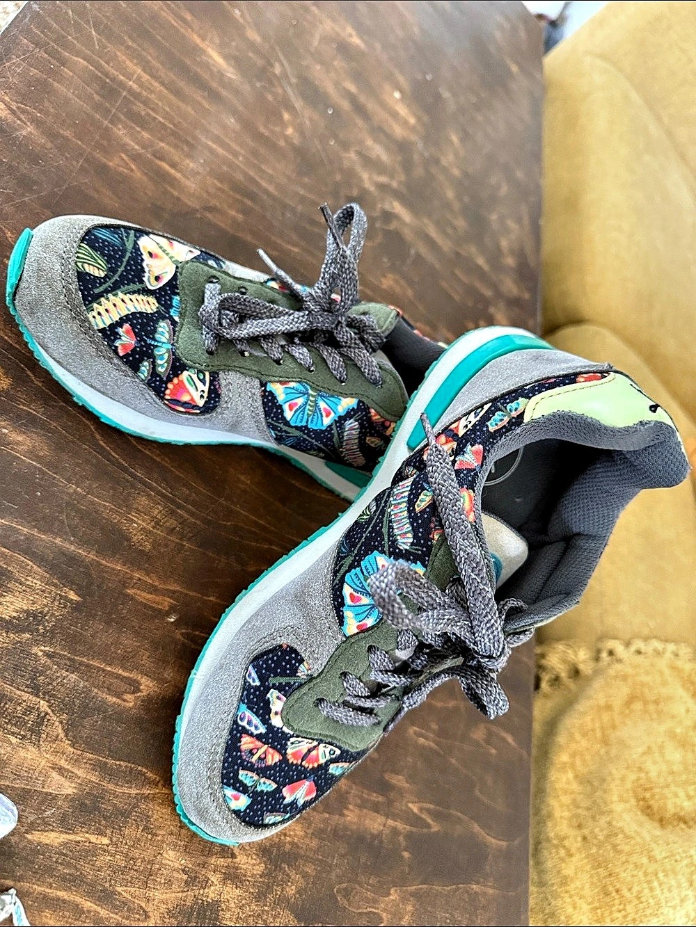 INKKAS vegan blue yellow aqua Butterfly Print Sneakers US 7